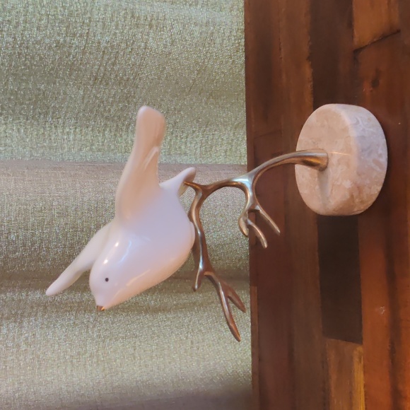 1980s Signed Bijan Ceramic Bird and Brass Tree Sculpture - Picture 3 of 7